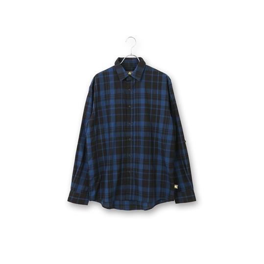 【洋服の青山】オールシーズン用 ブルー系 パナマ織チェックシャツ LOGOS PARK