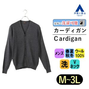 【洋服の青山】カーディガン メンズ 秋冬 グレー 織柄 長袖 Vネック シンプル 毛玉になりにくい 12G ウール100% ウォッシャブル 洗える CHRISTIAN ORANI｜y-aoyama