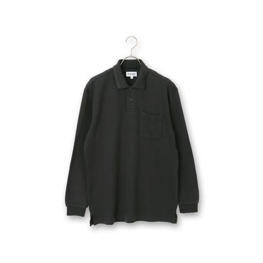 【洋服の青山】綿100% ポロシャツ 長袖 メンズ 秋冬用 ブラック系 織柄 大きいサイズ シルケッ...