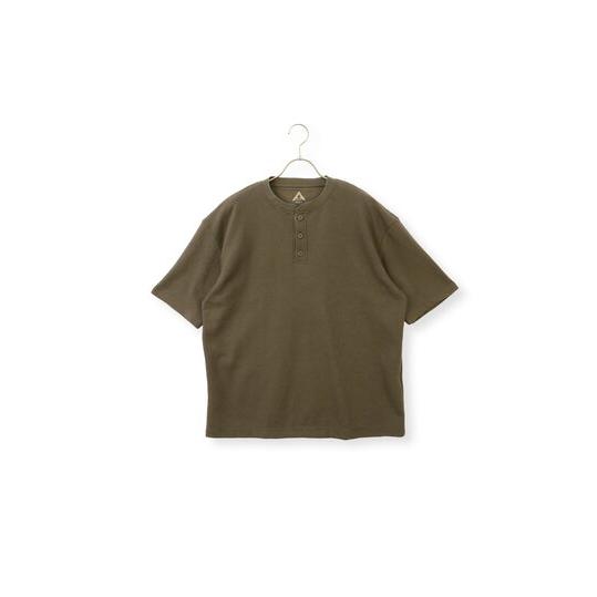 【洋服の青山】らくリッチ ワッフルヘンリーTシャツ 半袖 メンズ 春夏 カーキ 深緑 セットアップ ...