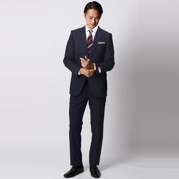 【洋服の青山】春夏用 ネイビー系 プレミアムスタイリッシュスーツ【御幸毛織】【made in Jap...
