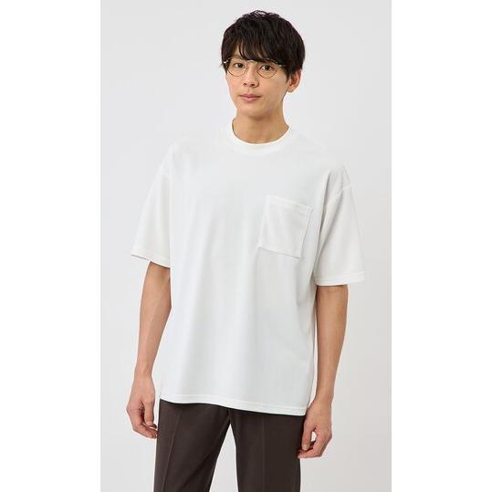 【洋服の青山】春夏 ホワイト系 らくリッチ汗隠し鹿の子Ｔシャツ クルーネック 半袖 左胸ポケット