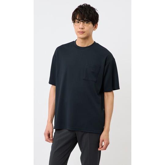 【洋服の青山】春夏 ネイビー系 らくリッチ汗隠し鹿の子Ｔシャツ クルーネック 半袖 左胸ポケット