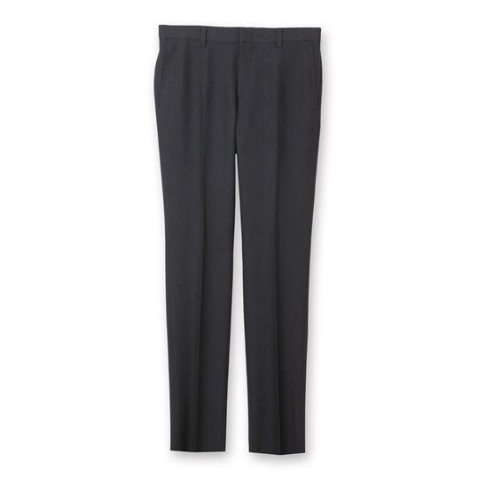 【洋服の青山】スラックス メンズ スリム 秋冬用 ネイビー 紺 織柄 ノータック 洗える 動きやすい...