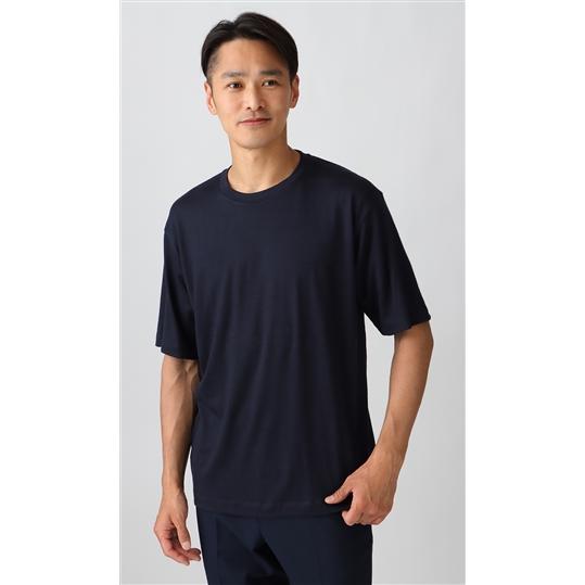 【洋服の青山】ウール100% Tシャツ 半袖 クルーネック メンズ オールシーズン用 ネイビー系 紺...