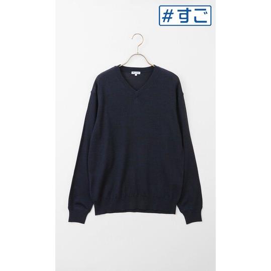 【洋服の青山】毛玉になりにくい ウール100% Vネックセーター メンズ 秋冬 ネイビー 紺 無地 ...