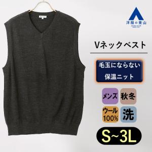 AOYAMA 【洋服の青山】メンズ ベスト Vネック ネイビー 紺 無地