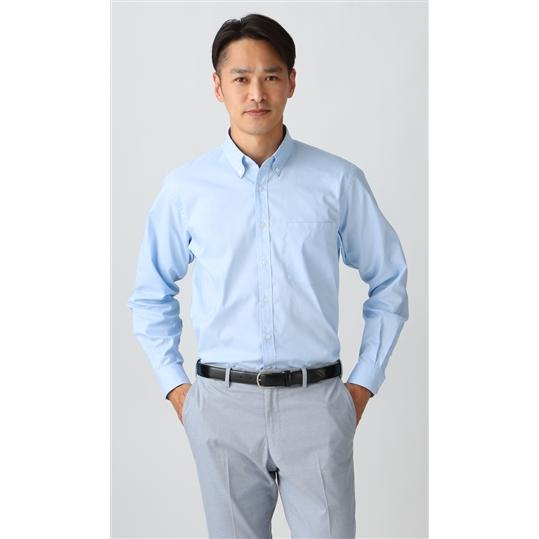 【洋服の青山】 オールシーズン用 ブルー系 オックスボタンダウンシャツ【ストレッチ】 ACTIBIZ