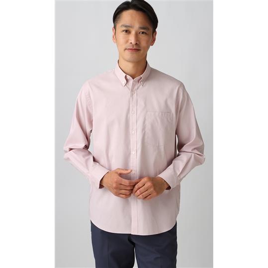 【洋服の青山】 オールシーズン用 ピンク系 オックスボタンダウンシャツ【ストレッチ】 ACTIBIZ