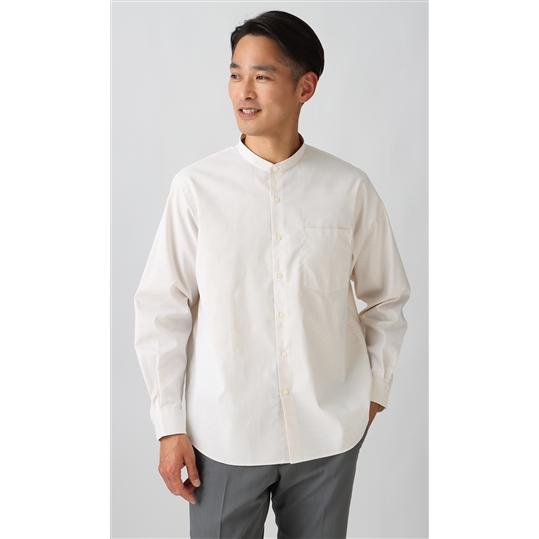 【洋服の青山】 オールシーズン用 ベージュ系 オックスバンドカラーシャツ【ストレッチ】 ACTIBI...