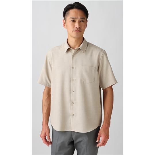 【洋服の青山】春夏用 ベージュ系 リネンライクレギュラーカラーシャツ【半袖】【Reflax】 ACT...