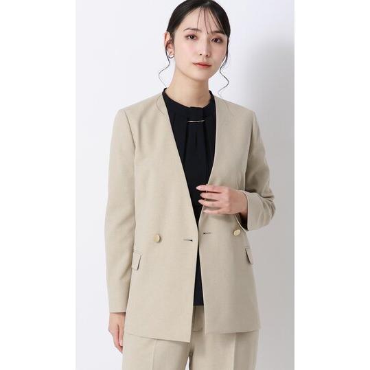【洋服の青山】オールシーズン ベージュ系 Vカラー2ボタンダブルジャケット【セットアップ着用可】 V...