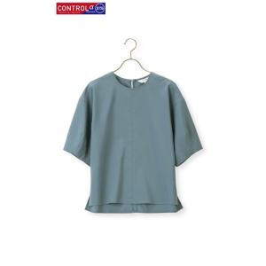 【洋服の青山】春夏用 ブルー系 クルーネックブラウス【半袖】【CONTROLα】 ANCHOR WOMAN PERSON'S｜y-aoyama