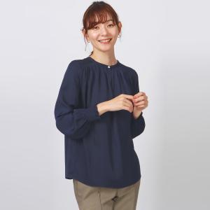 【洋服の青山】レディース ブラウス オールシーズン用 ネイビー系 ギャザーブラウス【長袖】【前後2WAY】 おしゃれ かわいい ANCHOR WOMAN PERSON'S｜y-aoyama