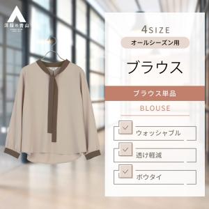 【洋服の青山】オールシーズン ブラウン系 ボウタイブラウス【長袖】 ANCHOR WOMAN PERSON'S レディース ビジネス カジュアル ウォッシャブル 無地｜y-aoyama