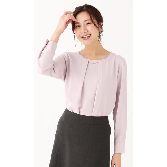 【洋服の青山】レディース シフォン ブラウス 透けない ギャザー アクセサリー付き シャツ オフィス...