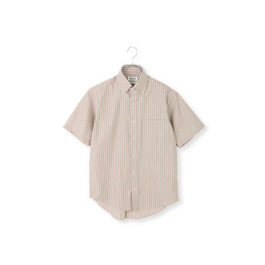 【洋服の青山】春夏用 ベージュ系 ボタンダウンストライプシャツ【NON IRON】 REGAL