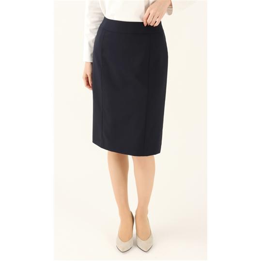 【洋服の青山】夏用 ネイビー タイトスカートひざ丈【SEA WOOL】【セットアップ着用可】膝丈 ミ...