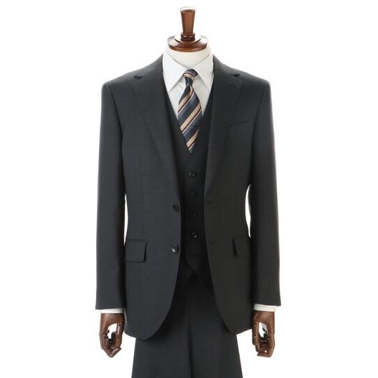 【洋服の青山】スリーピース 3点セット ウール100% プレミアム スーツ メンズ スリム 春夏 グ...