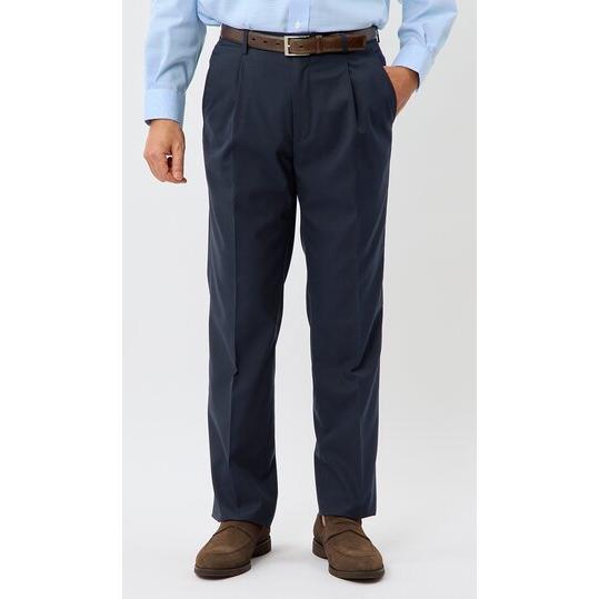 【洋服の青山】スラックス メンズ ゆったり 春夏 ネイビー系 無地 織柄 ワンタック 洗える ウォッ...