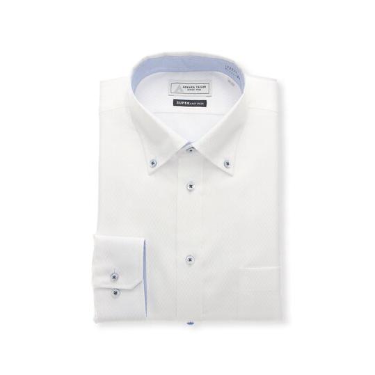 【洋服の青山】 形態安定 オールシーズン ホワイト ボタンダウン 長袖 ワイシャツ メンズ 春夏秋冬...