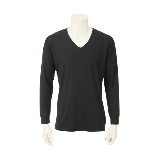 【洋服の青山】秋冬 ブラック系 長袖VネックTシャツ【MEGAHOT+】 9分袖 Vネック 袖下マチ...