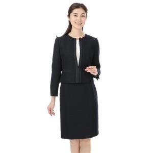 オールシーズン用 ネイビー系 ノーカラージャケットアンサンブル