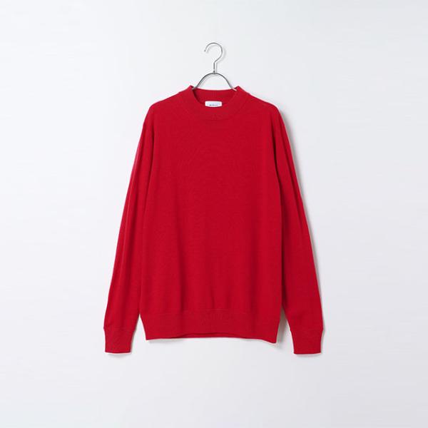 【洋服の青山】ウール100% モックネックセーター メンズ 秋冬 レッド 赤 無地 モックネック 洗...