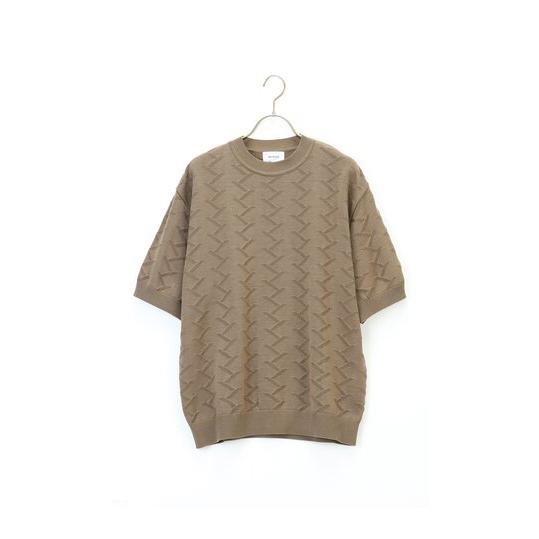 【洋服の青山】ニットTシャツ 春夏 ブラック ベージュ ジグザグパターン クルーネック 半袖 手洗い...