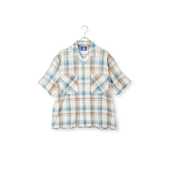【洋服の青山】春夏用 ブルー系 ストレッチクレープチェックシャツ【半袖】 GERRY