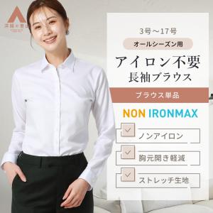 【洋服の青山】綿100％ アイロン不要 洗って干すだけ レディース レギュラーカラー ブラウス 長袖 春夏 秋冬 オールシーズン パープル ストライプ NON IRONMAX
