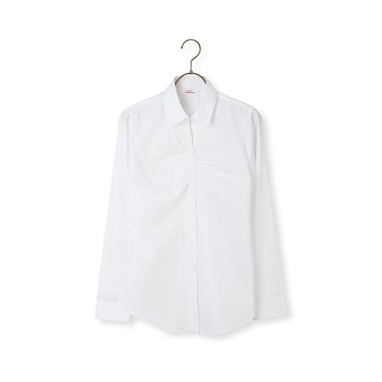 【洋服の青山】オールシーズン用 ホワイト系 スキッパーカラーギャザーブラウス【クイーン】【長袖】 n...