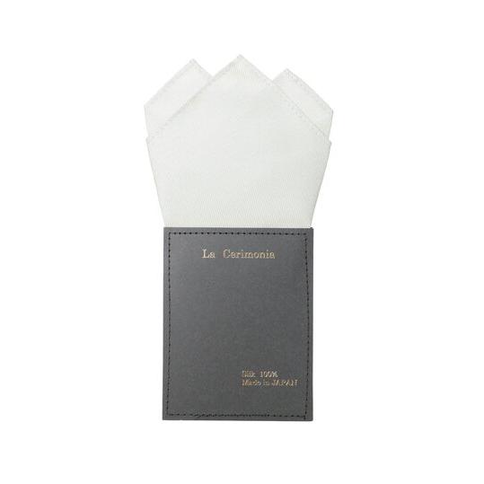 【洋服の青山】日本製 ポケットチーフ メンズ シルバー系 台紙付き シルク100% 無地 チーフ フ...