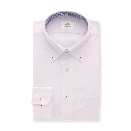 【洋服の青山】メンズ アイロン不要 綿100％ ノーアイロン オールシーズン パープル ボタンダウン...