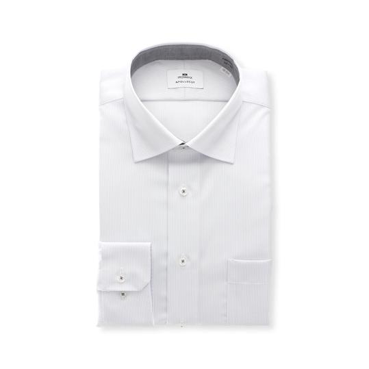 【洋服の青山】アイロン不要 綿100％ グレー ワイドカラー スタイリッシュ ワイシャツ 長袖 オー...