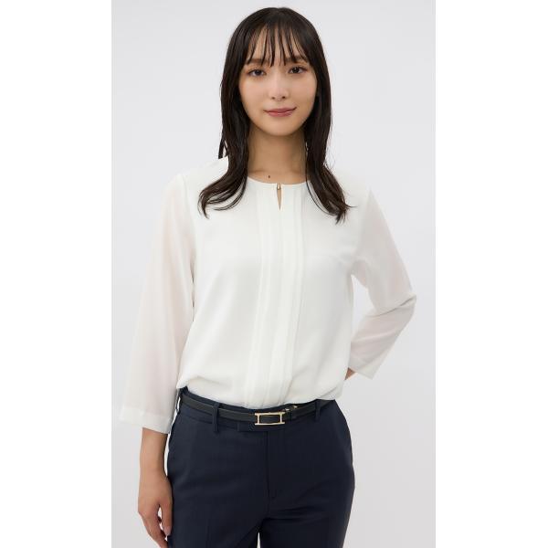 【洋服の青山】&amp;ress ゴールドパーツブラウス 7分袖 レディース オールシーズン ホワイト 白 ...