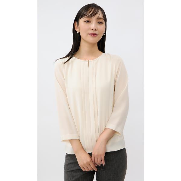 【洋服の青山】&amp;ress ゴールドパーツブラウス 7分袖 レディース オールシーズン ベージュ 無地...