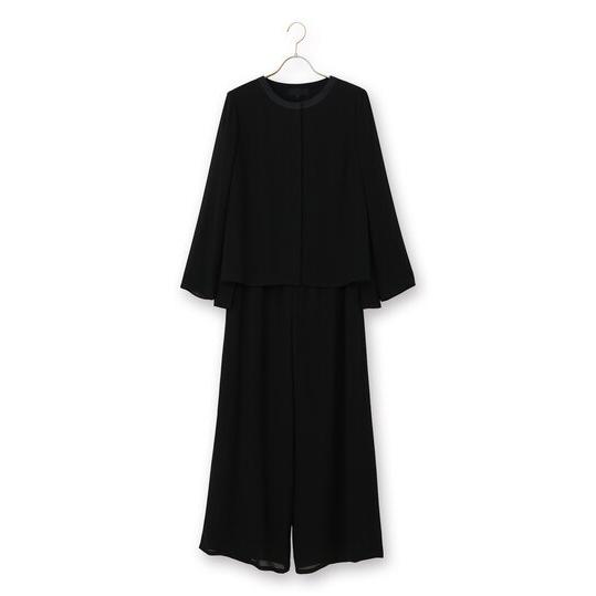 【洋服の青山】盛夏 ブラック系 フォーマルブラウス＋パンツ【2点セット】【サマーフォーマル】【ウォッ...