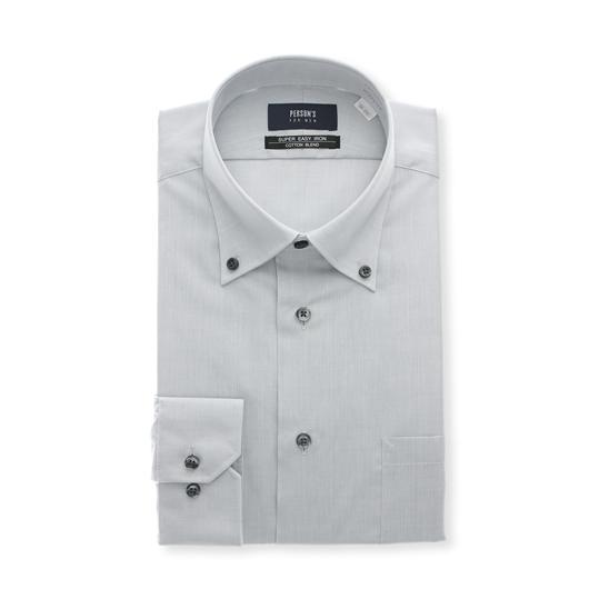 【洋服の青山】ワイシャツ メンズ 形態安定 ボタンダウン グレー 灰色 織柄 シワになりにくい イー...