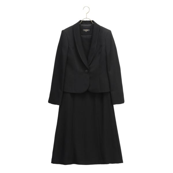 【洋服の青山】オールシーズン用 ブラック系 ショールカラーアンサンブル フォーマル ワンピース ジャ...