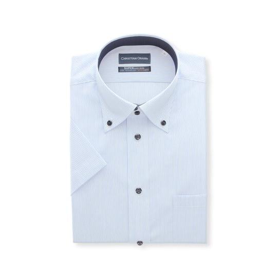 【洋服の青山】盛夏 ブルー系 ボタンダウンスタンダードワイシャツ【半袖】【COOL TECHNOLO...
