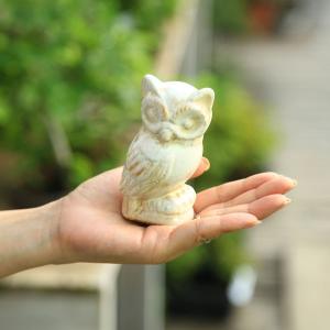 牛角製 ふくろう置物 小 縁起物 フクロウ 梟 不苦労 風水 手彫り 水牛