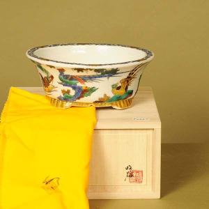 鉢：九谷晃雲 色絵瑞鶴図楕円鉢　15.0ｃｍ　【現】*資材