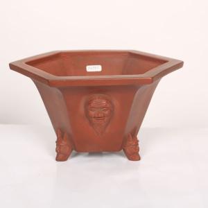 美芸　盆栽鉢 盆栽小鉢：美芸（常滑）六角鬼面足面付鉢 15.5cm*資材 : 遊恵盆栽