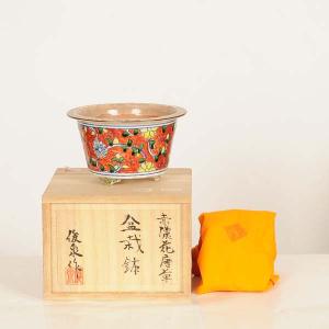 現代小鉢：俊泉　丸鉢『赤濃花唐草丸鉢』【現品】*shunsen　13.0cm