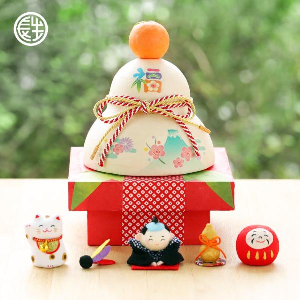 鏡餅 かがみ餅 置物 五福鏡もち ちぎり和紙 彩 木札に毛筆でお書きします ちりめん 迎春飾り 正月...