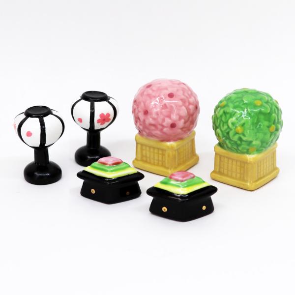 雛人形小道具 ひな道具 ミニ 桜橘 菱餅 雪洞 高さ3cm 道具 単品 3点セット 陶器製 ひし餅 ...