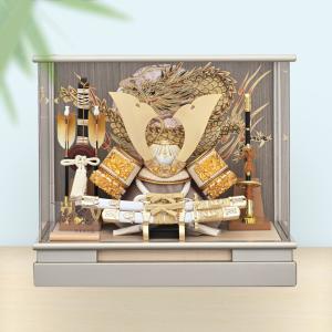 五月人形 コンパクト アクリル ケース飾り 白金大鍬兜 間口43×奥行28×高さ38cm 毛筆名入れ無料特典 .五月人形. ck2604-10