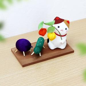 お盆飾り ちりめん製 コンパクト 三毛猫とお盆飾りセット 招き猫ハンカチ レビュー特典付 ペット 供養 蓮 お供え花 お盆供養 お盆用品 .お盆用品.