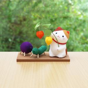 お盆飾り ちりめん製 コンパクト 三毛猫とお盆...の詳細画像5